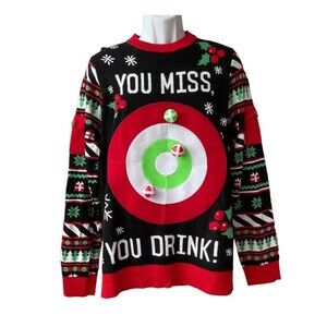 Tipsy Elves YOU MISS YOU DRINK Bullseye Game Ugly Christmas Sweater 2X Men Woman